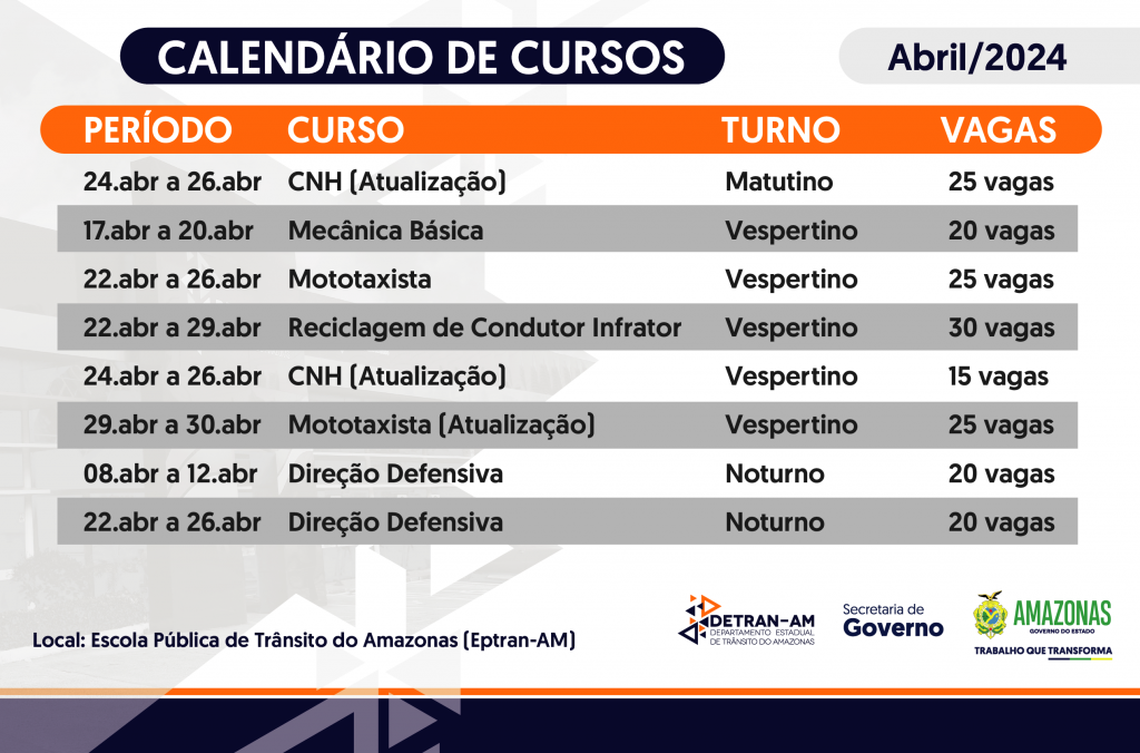 Informe Manaus Detran Am Est Com Inscri Es Abertas Para Seis Cursos Na Escola P Blica De