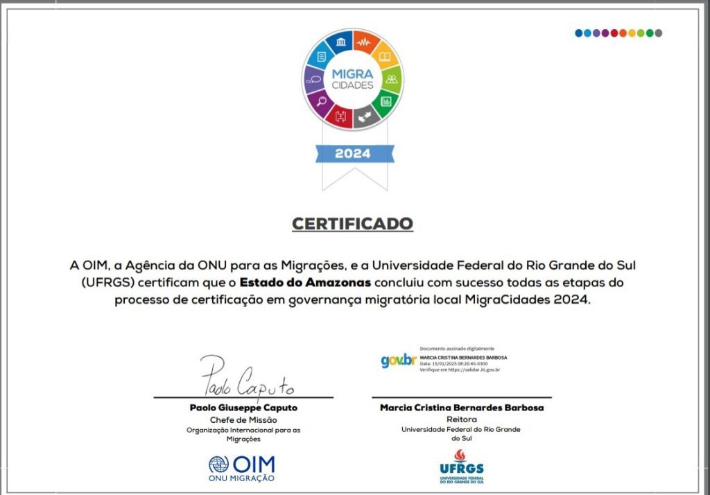 Concedido pela ONU, Governo do Amazonas recebe pela segunda vez o Selo MigraCidades Informe Manaus SELO Migracidades 1024x714 1