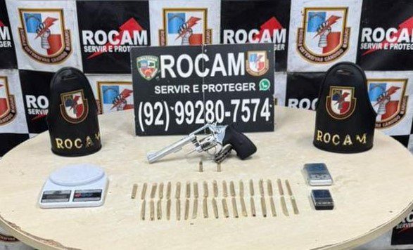 PMAM APREENSAO DE ARMA DE FOGO E DROGAS ROCAM DIVULGACAO