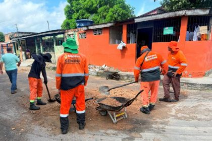 Prefeitura de Manaus realiza recuperacao asfaltica e limpeza no bairro Mutirao com o programa Mutirao no Bairro